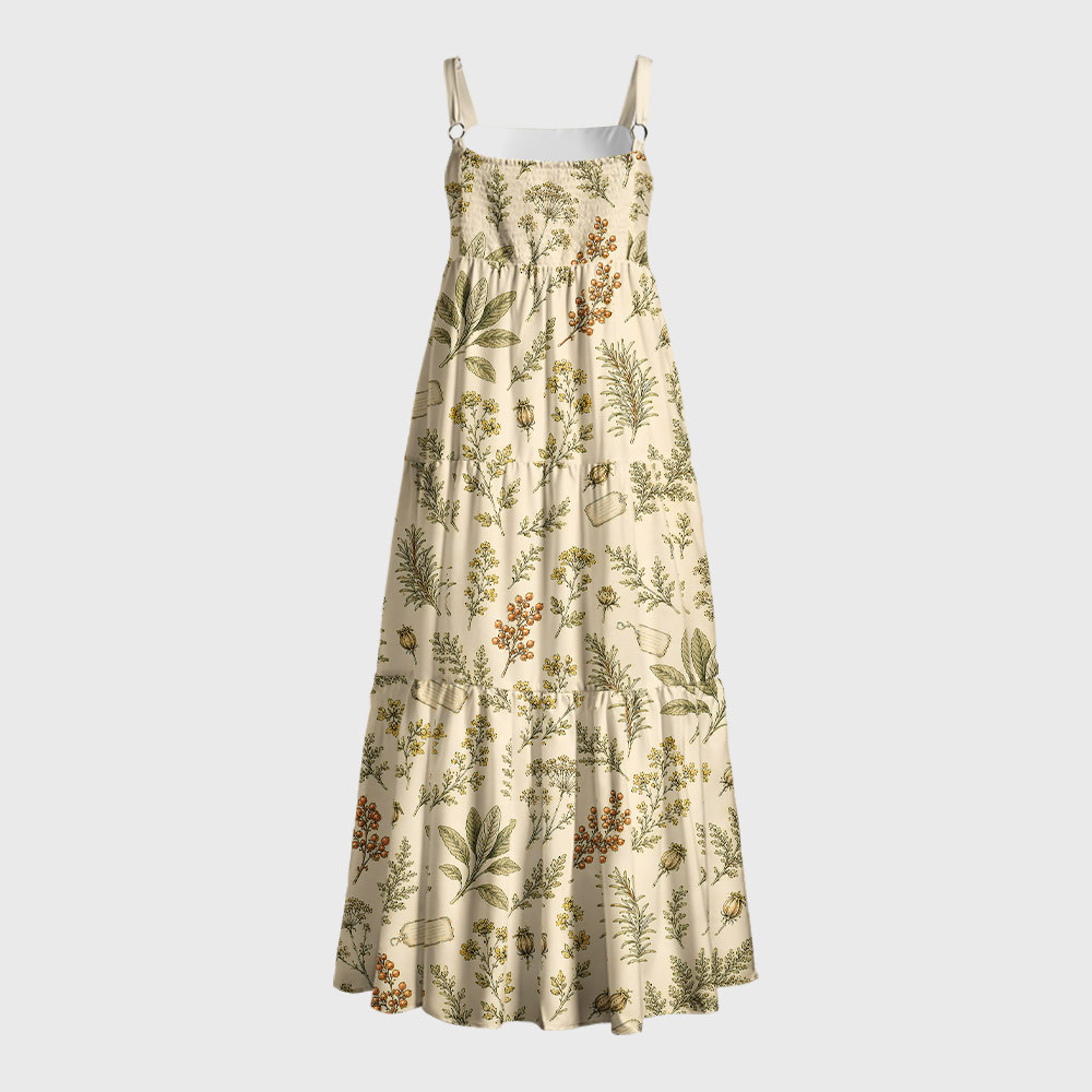 Vintage Botanical Archive Geek Tiered Cami Maxi Dress