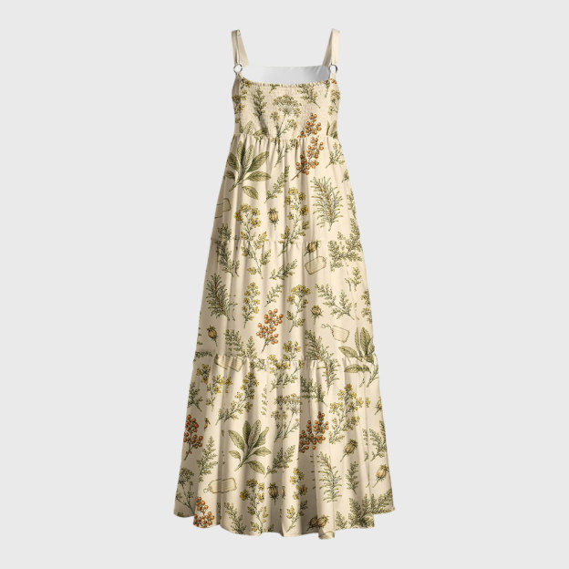 Vintage Botanical Archive Geek Tiered Cami Maxi Dress