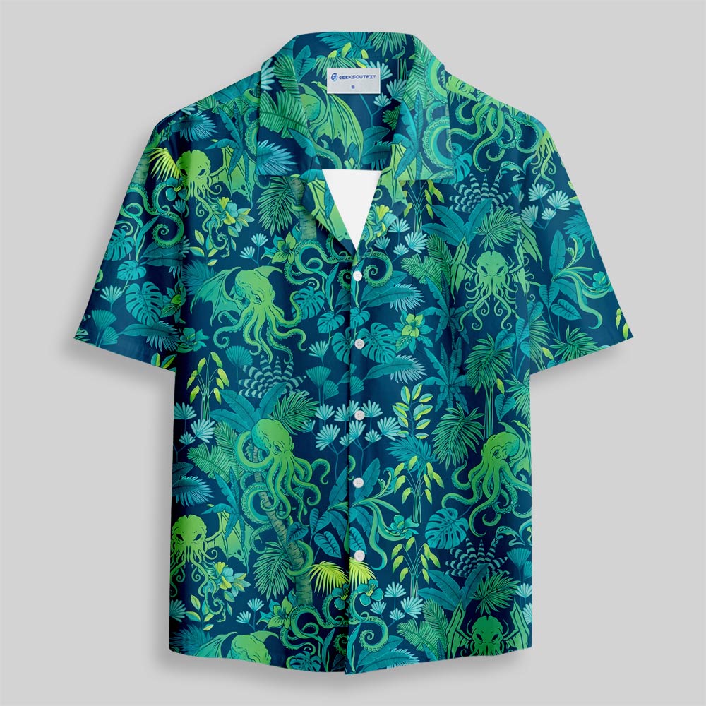 Tropical Cthulhu Paradise Button Up Pocket Shirt