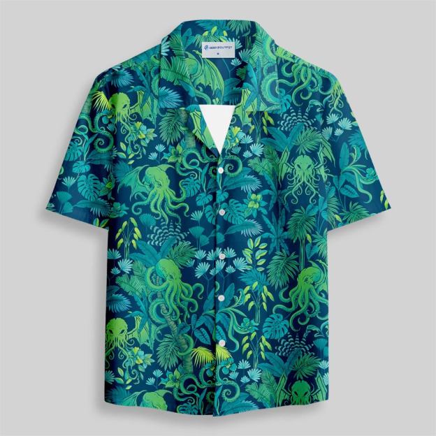 Tropical Cthulhu Paradise Button Up Pocket Shirt