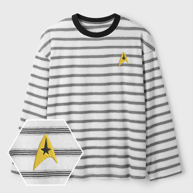 Scifi Go Lycra Striped Embroidered Long-Sleeve Shirts