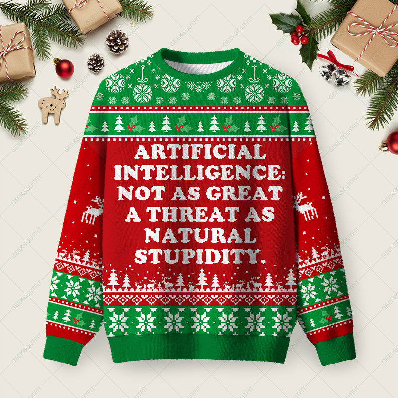 Geeksoutfit Artificial Intelligence Ugly Christmas Fuzzy Fleece Sweatshirt for Sale