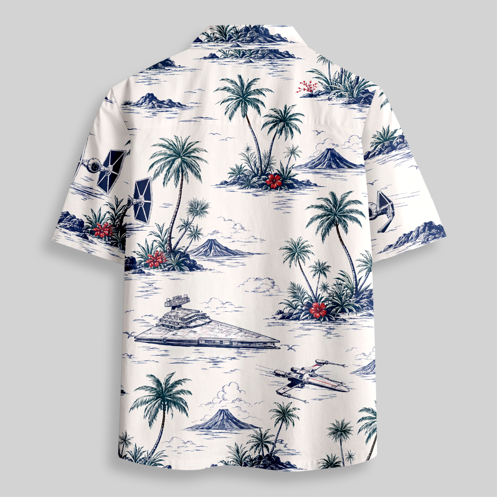Retro Sci‑Fi Spacecraft Tropical Button Up Pocket Shirt