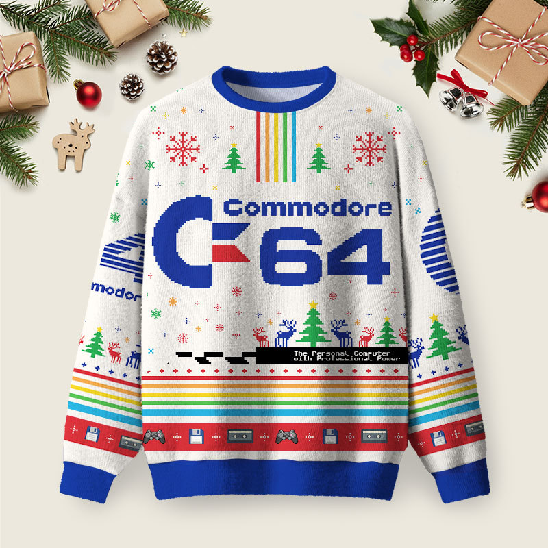 クリスマスSALE シュウ Geeksoutfit Commodore 64 Ugly Christmas Fuzzy Fleece Sweatshirt