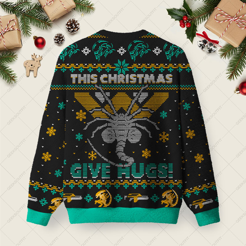 This Christmas Give Hugs Ugly Christmas Fuzzy Fleece Sweatshirt