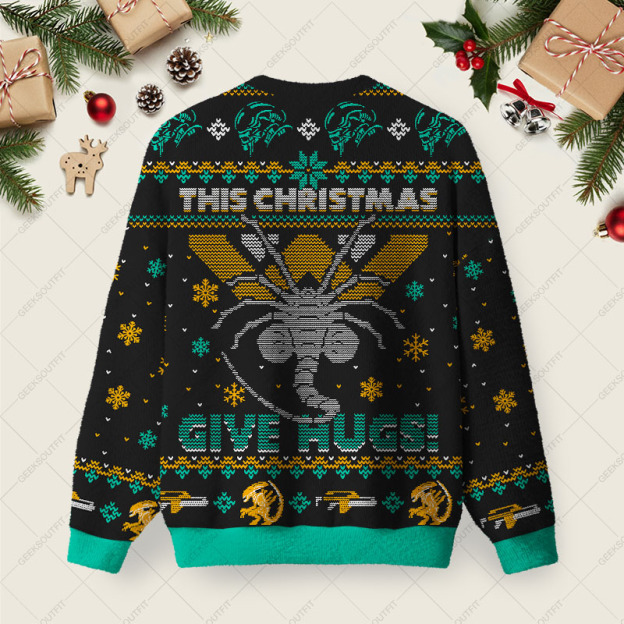 This Christmas Give Hugs Ugly Christmas Fuzzy Fleece Sweatshirt