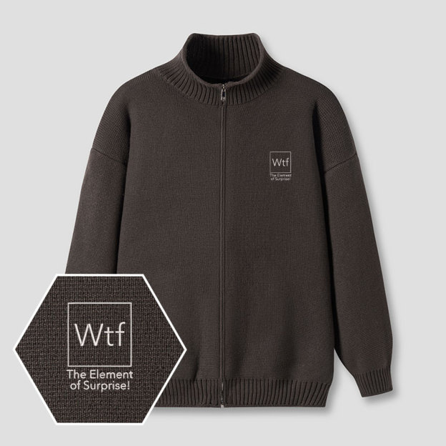 Wtf The Element of Surprise Embroidered Full‑Zip Cardigan