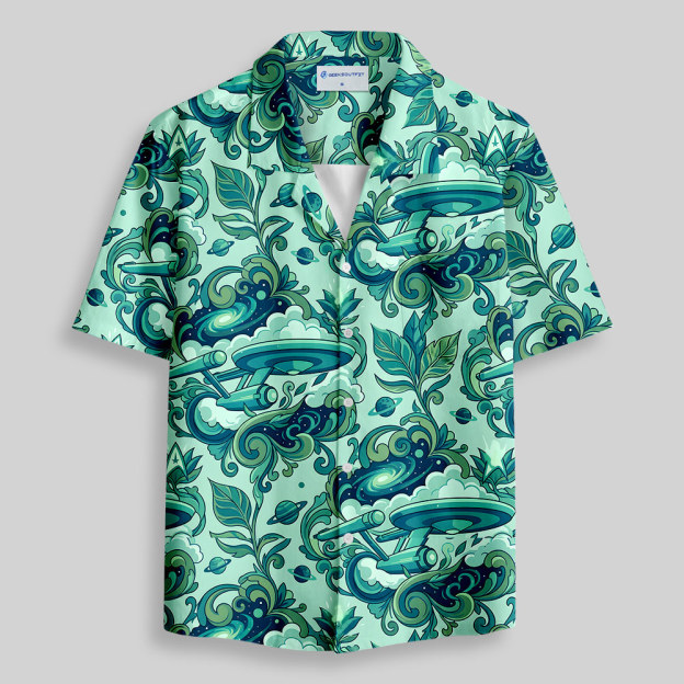 Galactic Voyager Swirl Floral Printed Button Up Pocket Shirt