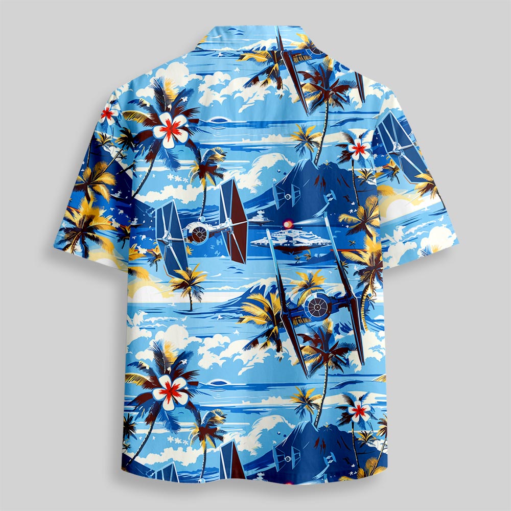Hawaii Beach TIE Fighter Button Up Pocket Shirt