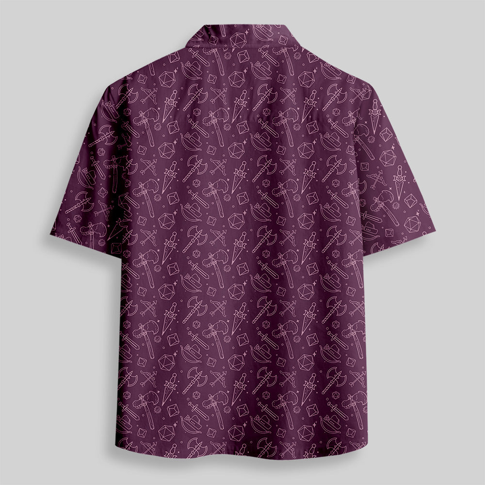DND Medieval Weapons Button Up Pocket Shirt