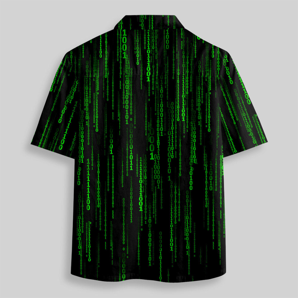 The Matrix Black Green Design Art Button Up Pocket Shirt