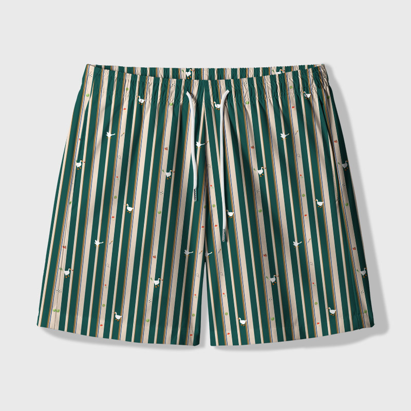 Striped Goose Green Geek Hawaiian Swim Trunks