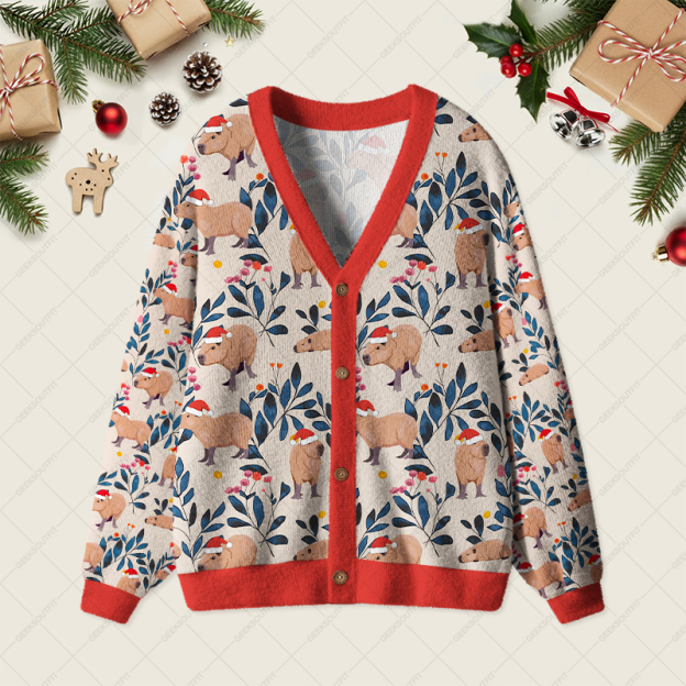 Capybara Christmas Chill Geek Ugly Cardigan Sweaters 