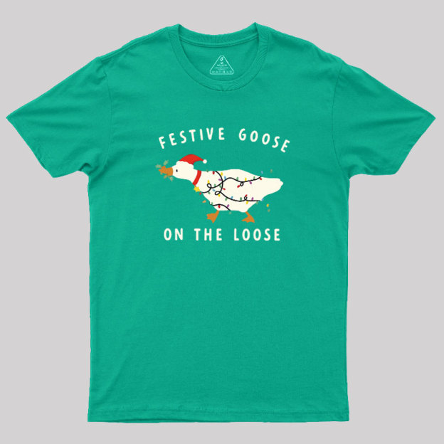 Festive Goose on the Loose Christmas Geek T-Shirt
