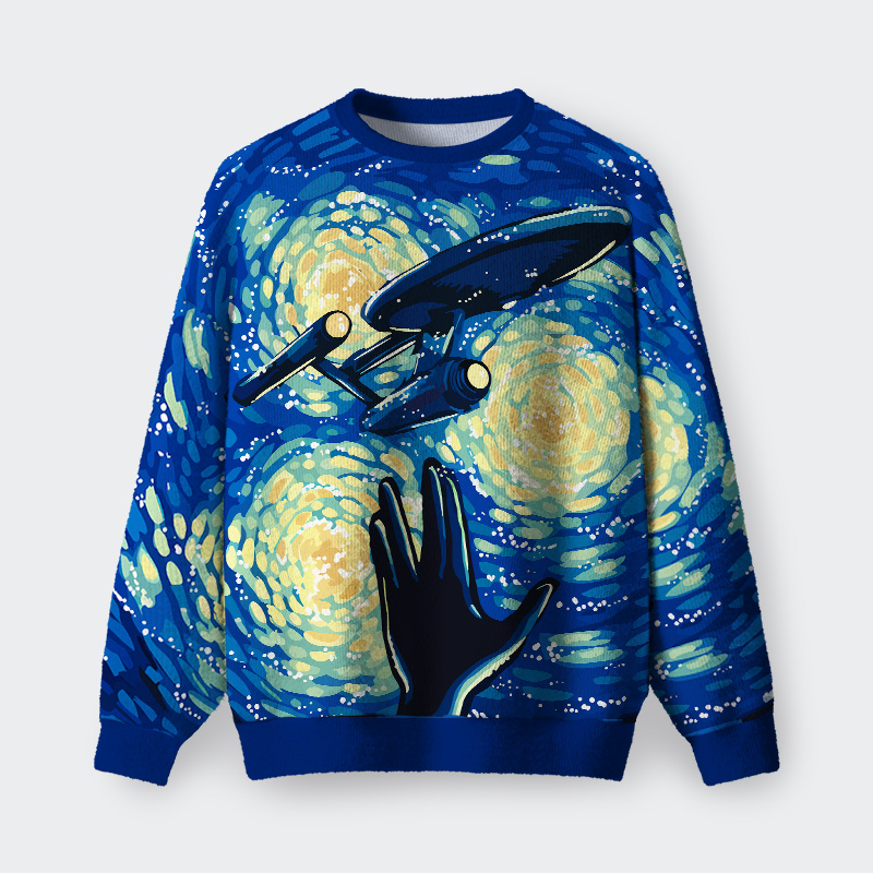 Van Gogh's Starry Night Spaceship Fuzzy Fleece Sweatshirt