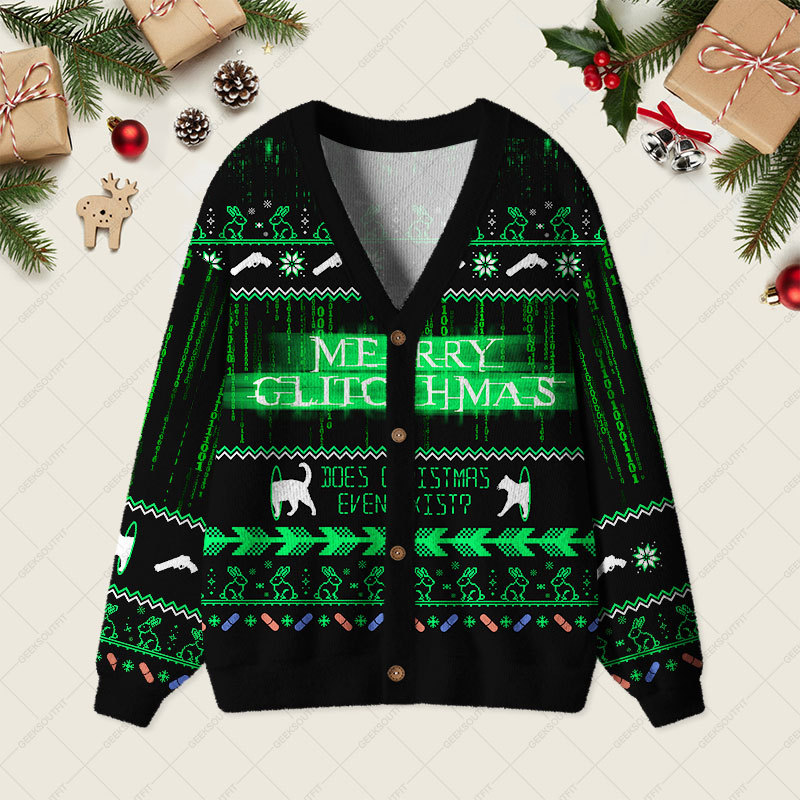 Geeksoutfit The Matrix Black Green Geek Ugly Cardigan Sweaters for Sale