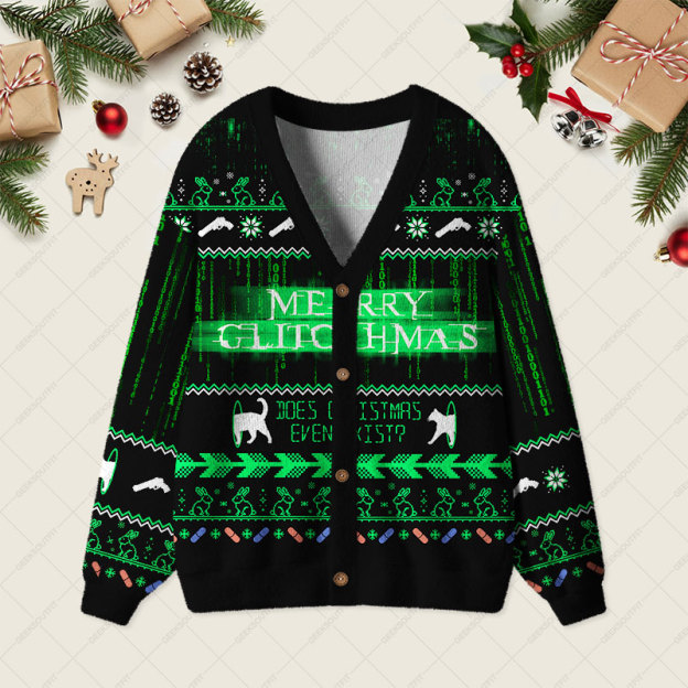 The Matrix Black Green Geek Ugly Cardigan Sweaters 