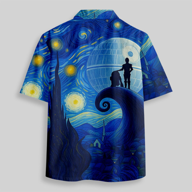Robot Under The Starry Night Button Up Pocket Shirt