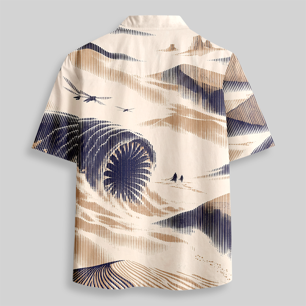 Vintage Topographic Contour Map Sketch Button Up Pocket Shirt