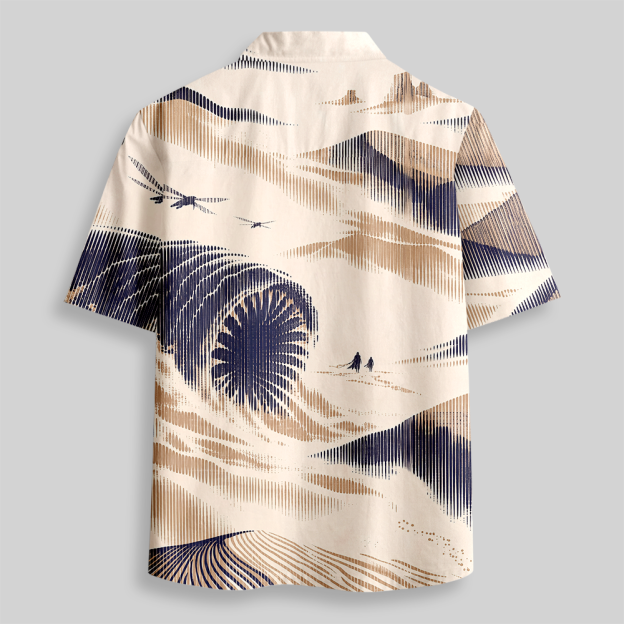 Vintage Topographic Contour Map Sketch Button Up Pocket Shirt