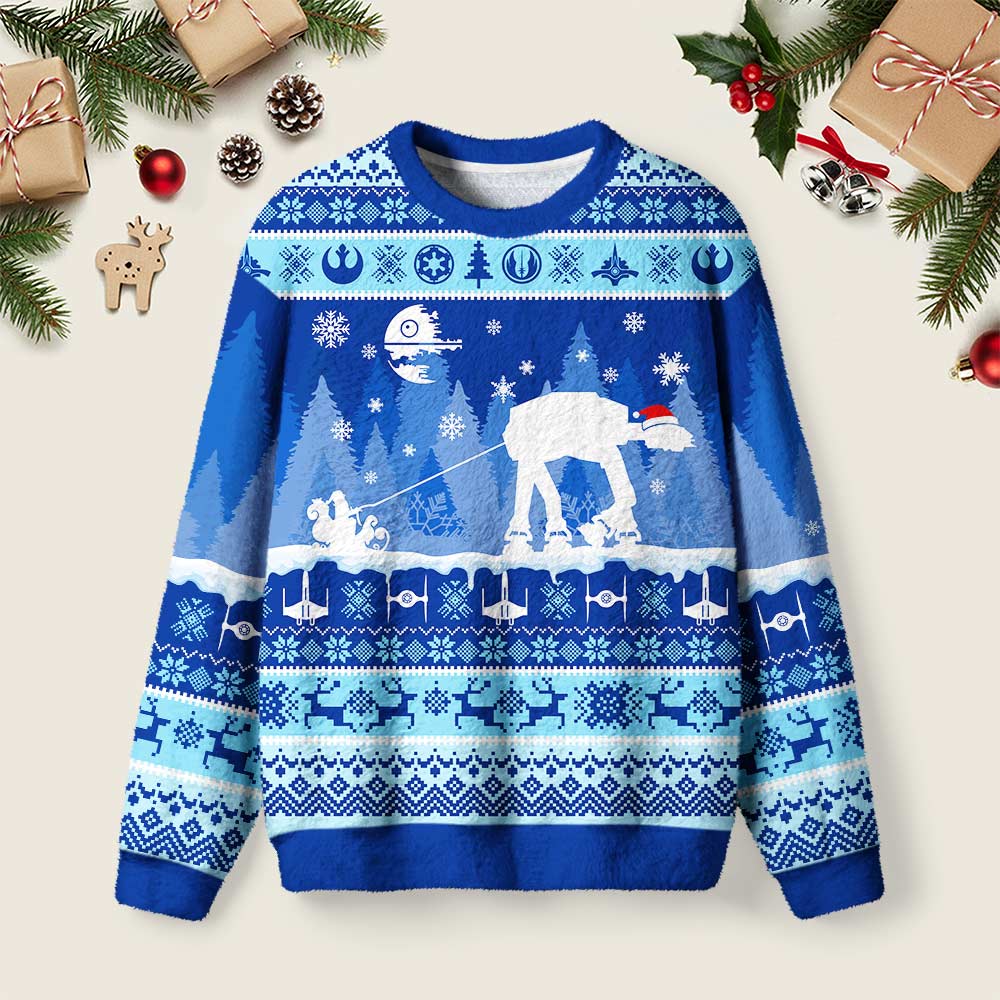 AT Snow Walker Christmas Ugly Christmas Fuzzy Fleece Sweatshirt