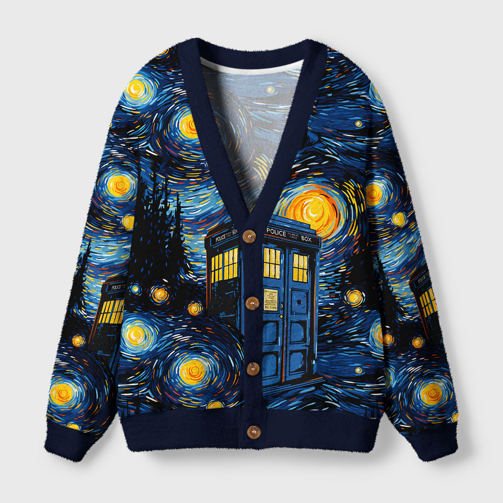 Starry Night Phone Booth Geek Ugly Cardigan Sweaters