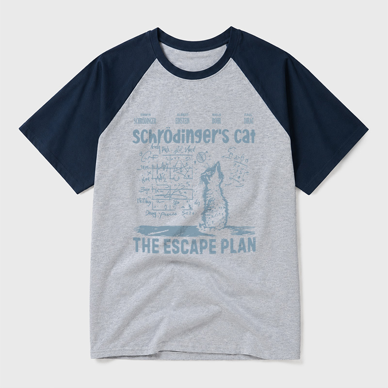 Schrodinger's Cat Escape Plan Interesting Physics Science Geek Retro Raglan T-Shirt
