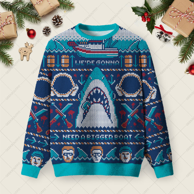 We're Gonna Need A Bigger Boat Ugly Christmas Fuzzy Fleece Sweatshirt