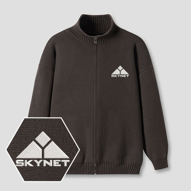 Geek Skynet Embroidered Full‑Zip Cardigan