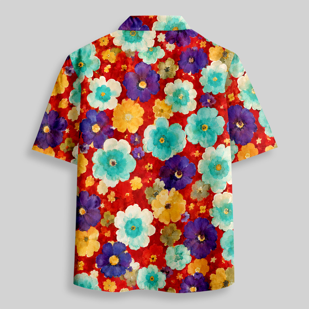 Ponchito Floral Style Short Sleeve Shirt Retro Button Up Pocket Shirt