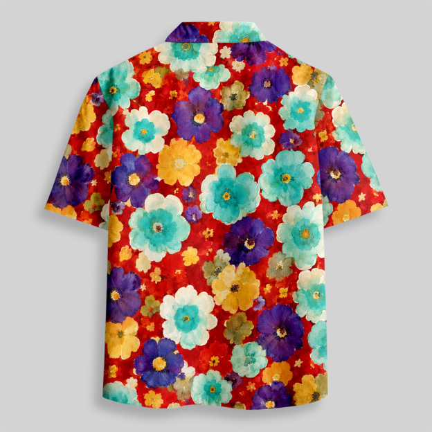 Ponchito Floral Style Short Sleeve Shirt Retro Button Up Pocket Shirt