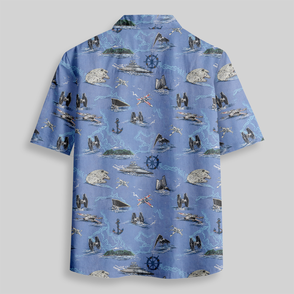 Space Fighter Starship Tropical Button Up Pocket Shirt