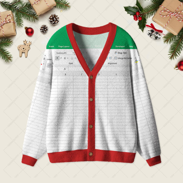 Excel Funny Red Geek Ugly Cardigan Sweaters 