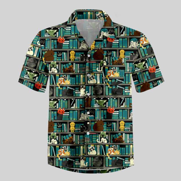 Sci-Fi Universe Bookshelf Button Up Pocket Shirt