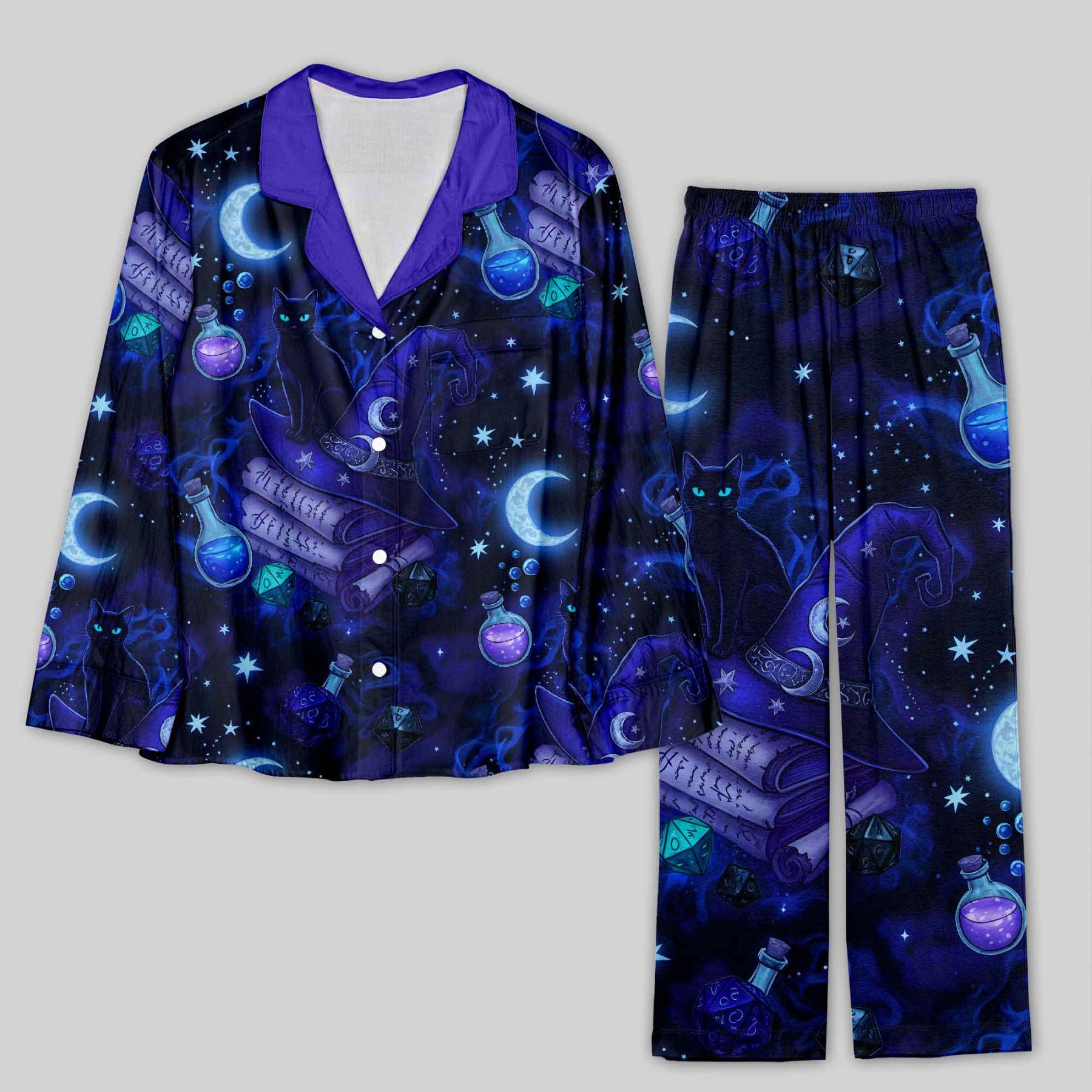 Geeksoutfit Cat Pattern With Data Print Pajama Sets for Sale