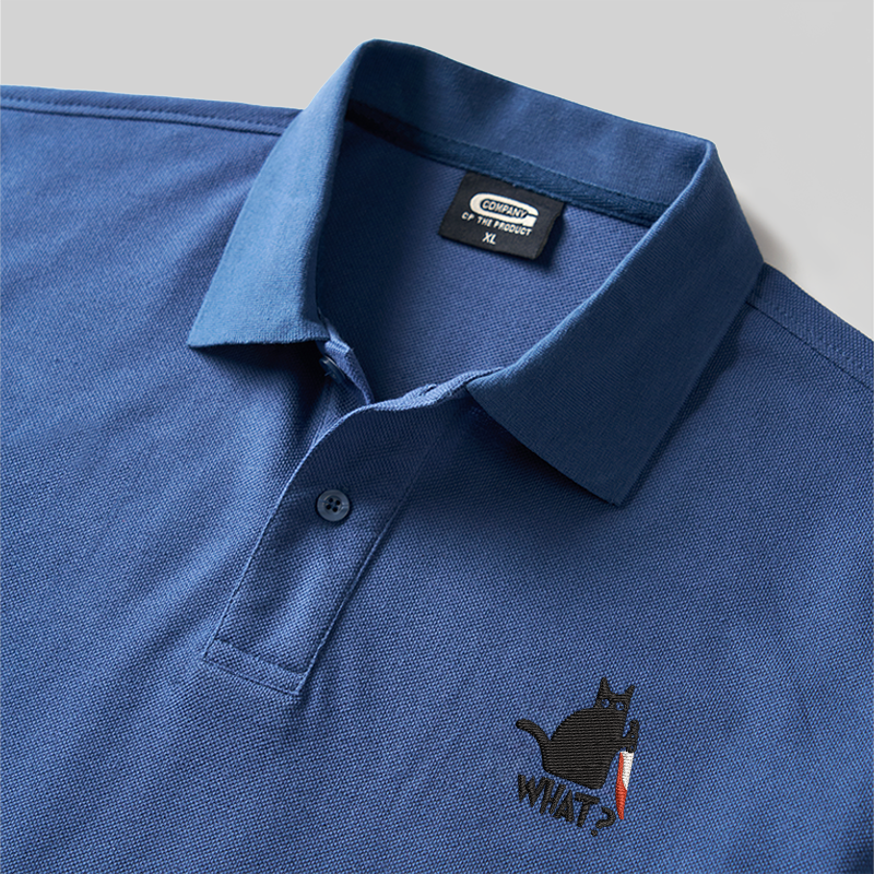 Cat (What ) Geek Embroidered Polo Shirt