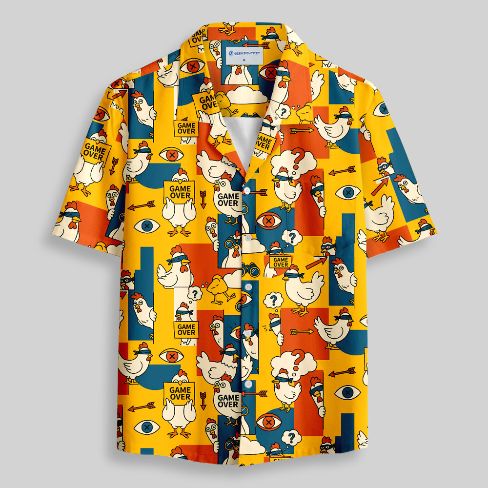 Chicken Game Retro Button Up Pocket Shirt
