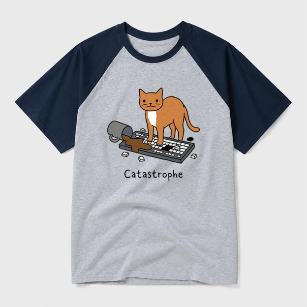 Catastrophe Spilled Coffee Cat Geek Retro Raglan T-Shirt