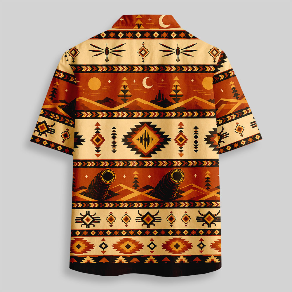 Desert Sandworm Geometric Sci-Fi Aztec Button Up Pocket Shirt