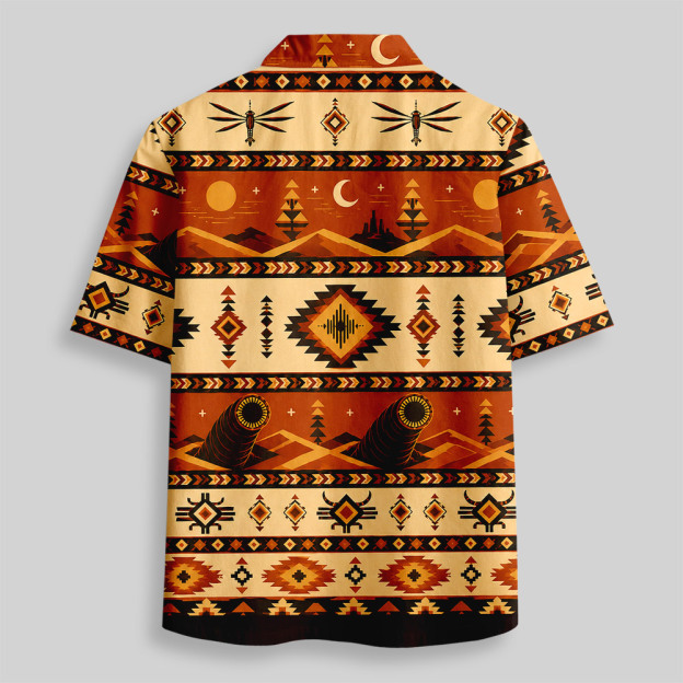 Desert Sandworm Geometric Sci-Fi Aztec Button Up Pocket Shirt
