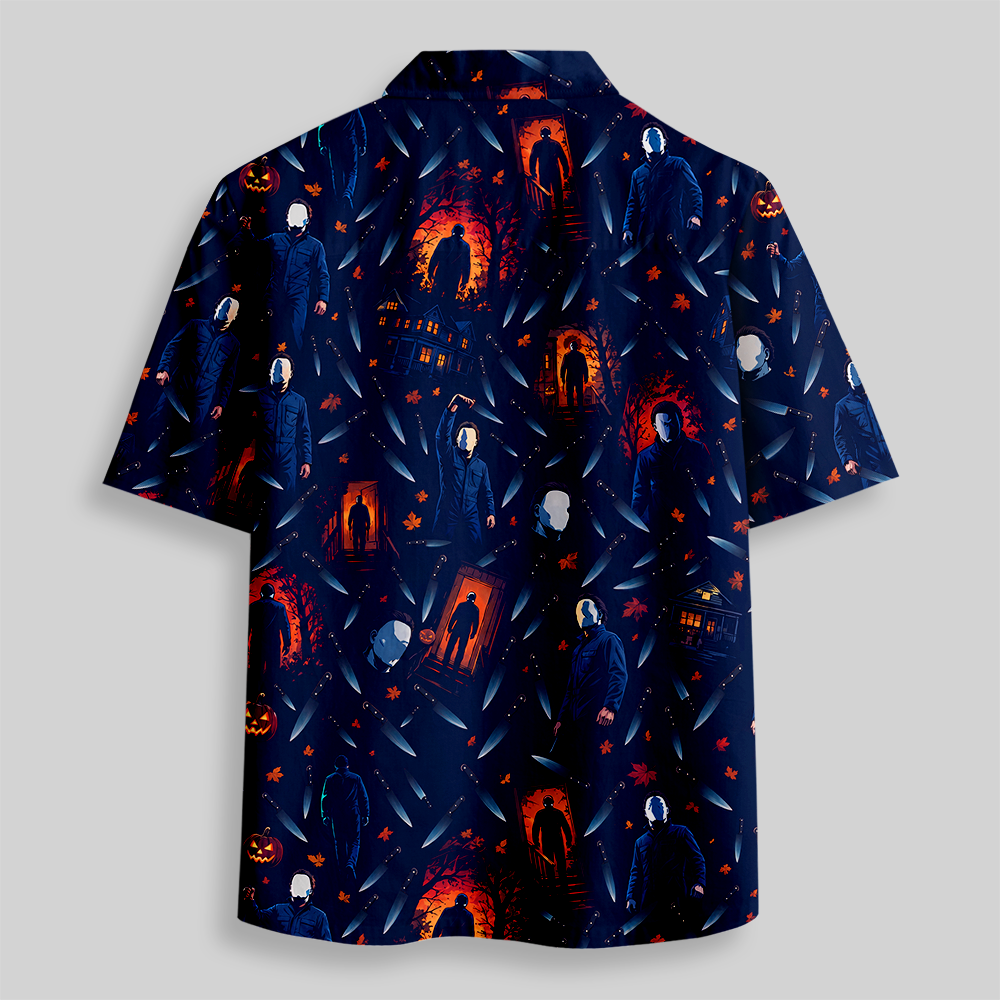 Dark Autumn Slayer Silhouette All‑Over Button Up Pocket Shirt