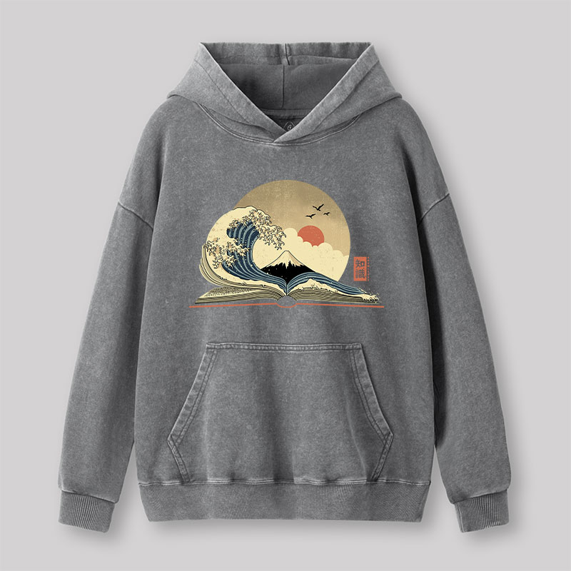 The Great Wave of Knowledge Geek Washed Hoodie