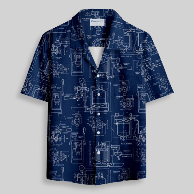 Espresso Machine Blueprint Button Up Pocket Shirt