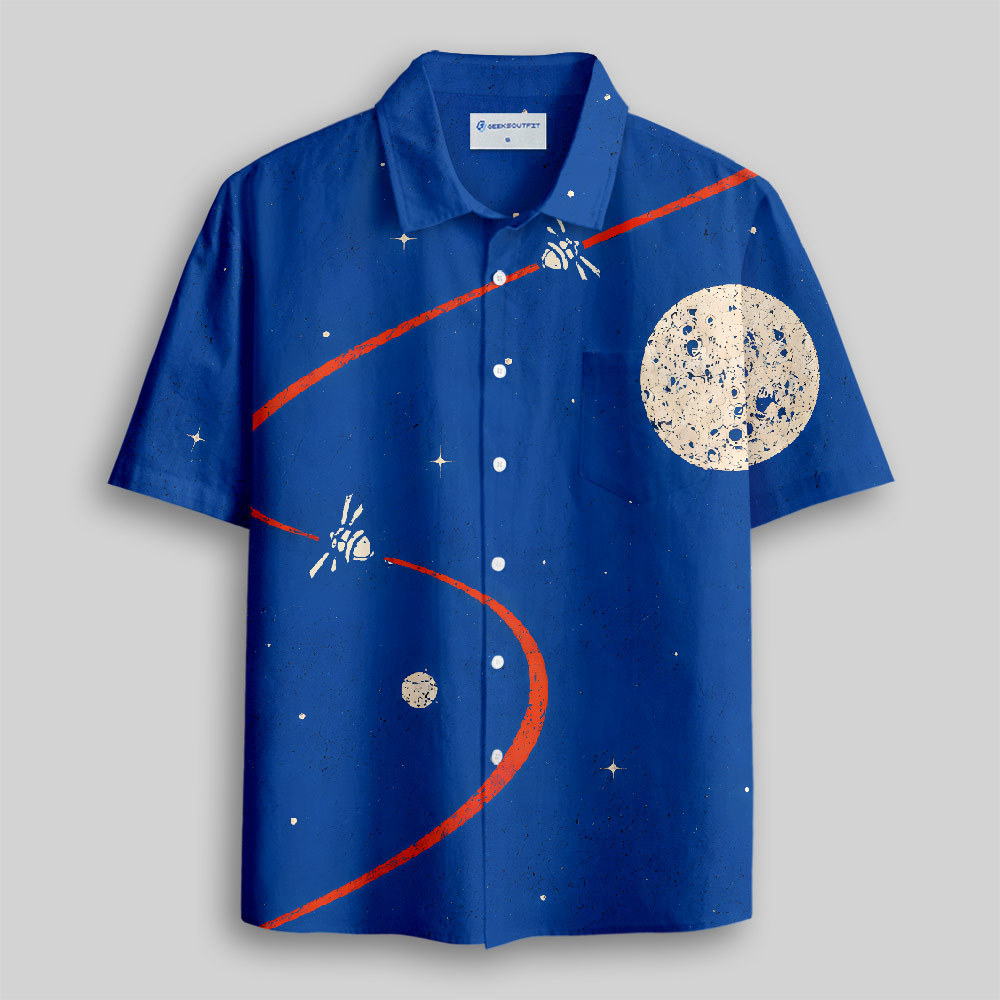 Astronomy Nerd Textured Moon Orbital Button Up Pocket Shirt