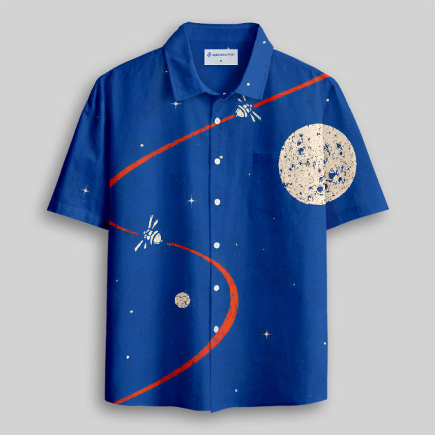 Astronomy Nerd Textured Moon Orbital Button Up Pocket Shirt