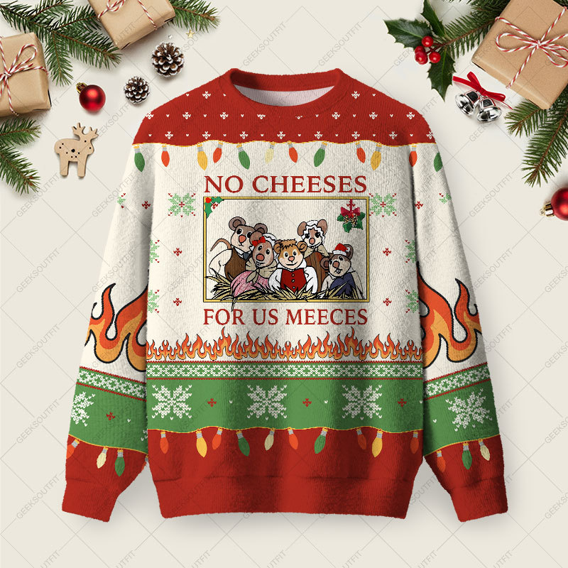 Geeksoutfit No Cheeses For Us Meece Ugly Christmas Fuzzy Fleece Sweatshirt for Sale