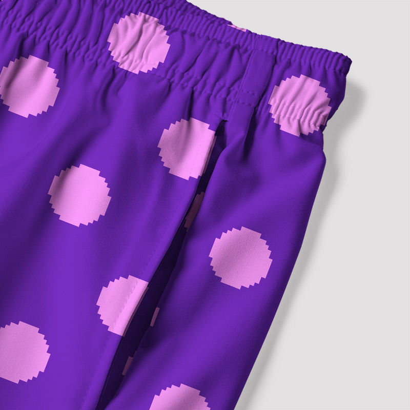Purple Polka Dot Shorts from Mayor Lewis Geek Hawaiian Swim Trunks
