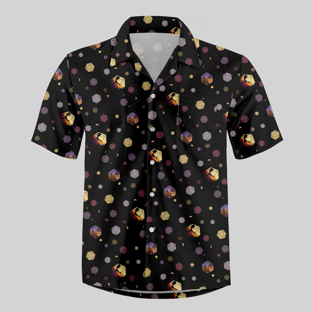 DND Moon and Colorful Dice Button Up Pocket Shirt