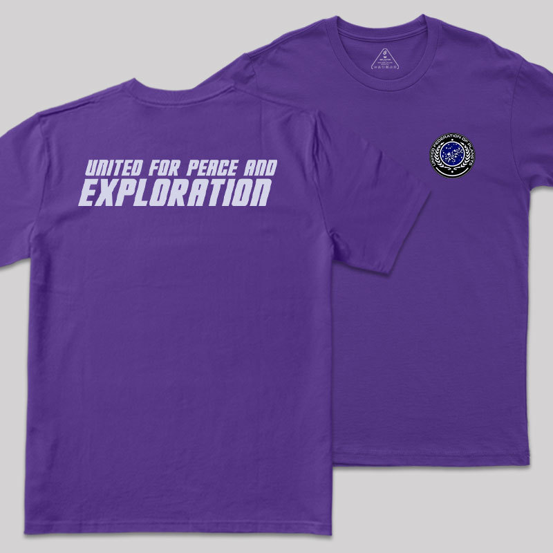 United For Peace And Exploration Front and Back Printing Geek T-Shirt
