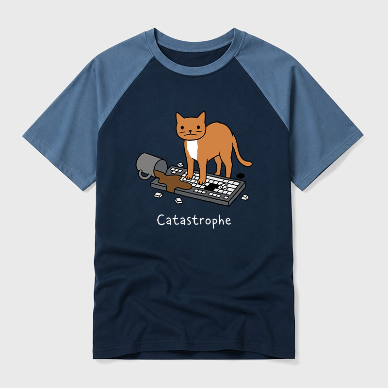 Catastrophe Spilled Coffee Cat Geek Retro Raglan T-Shirt